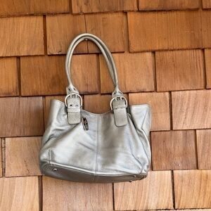 Tignanello Metallic Silver Leather Shoulder Bag